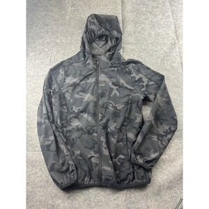 Zyia Active Women's M Performance Windbreaker Hooded Black Camo Full Zip Jacket